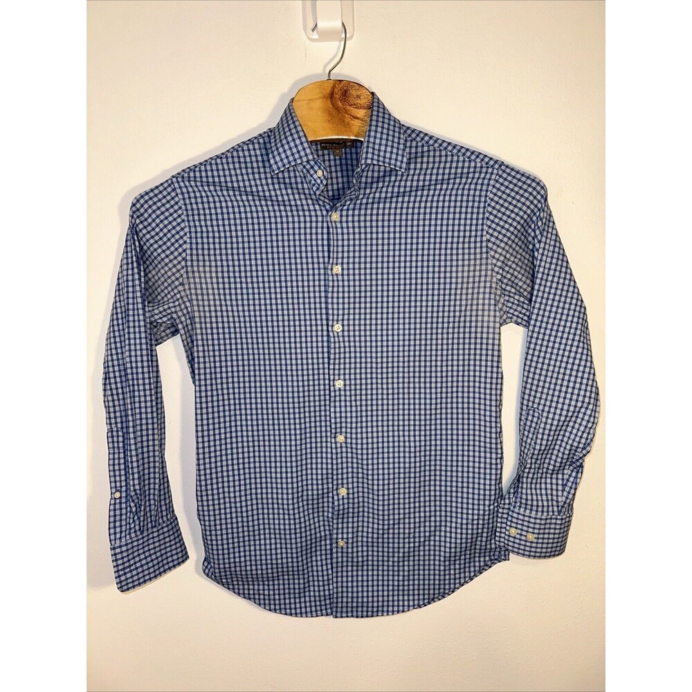 Peter Millar Long Sleeve Button Shirt Blue Plaid Medium Summer Comfort Men